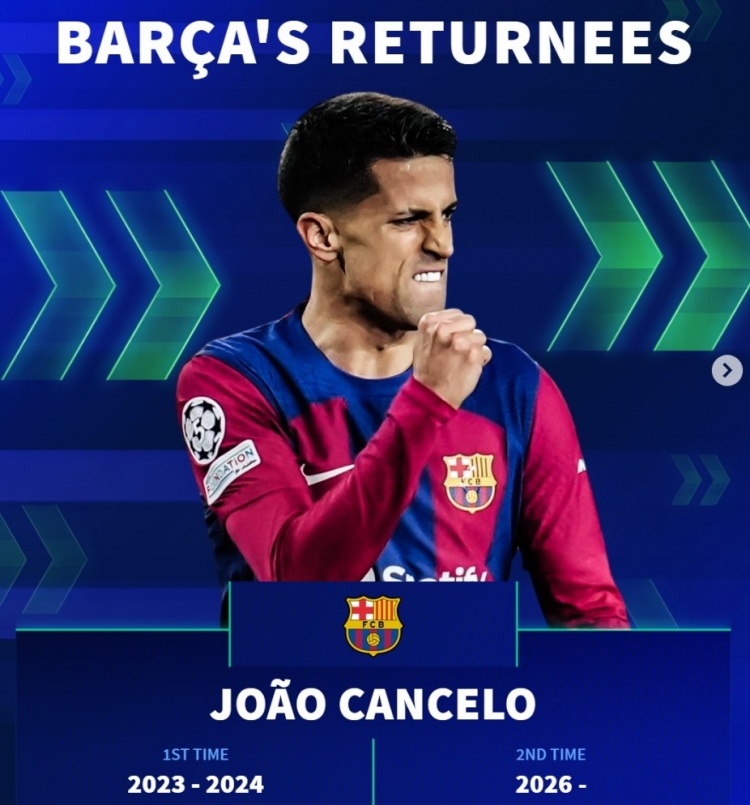 德转列二进宫巴萨球员:坎塞洛、阿尔维斯领衔 特劳雷、奥尔莫在列